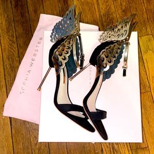 Designer Sophia Webster black , gold , Metallic heels . Size 9.5 worn once.